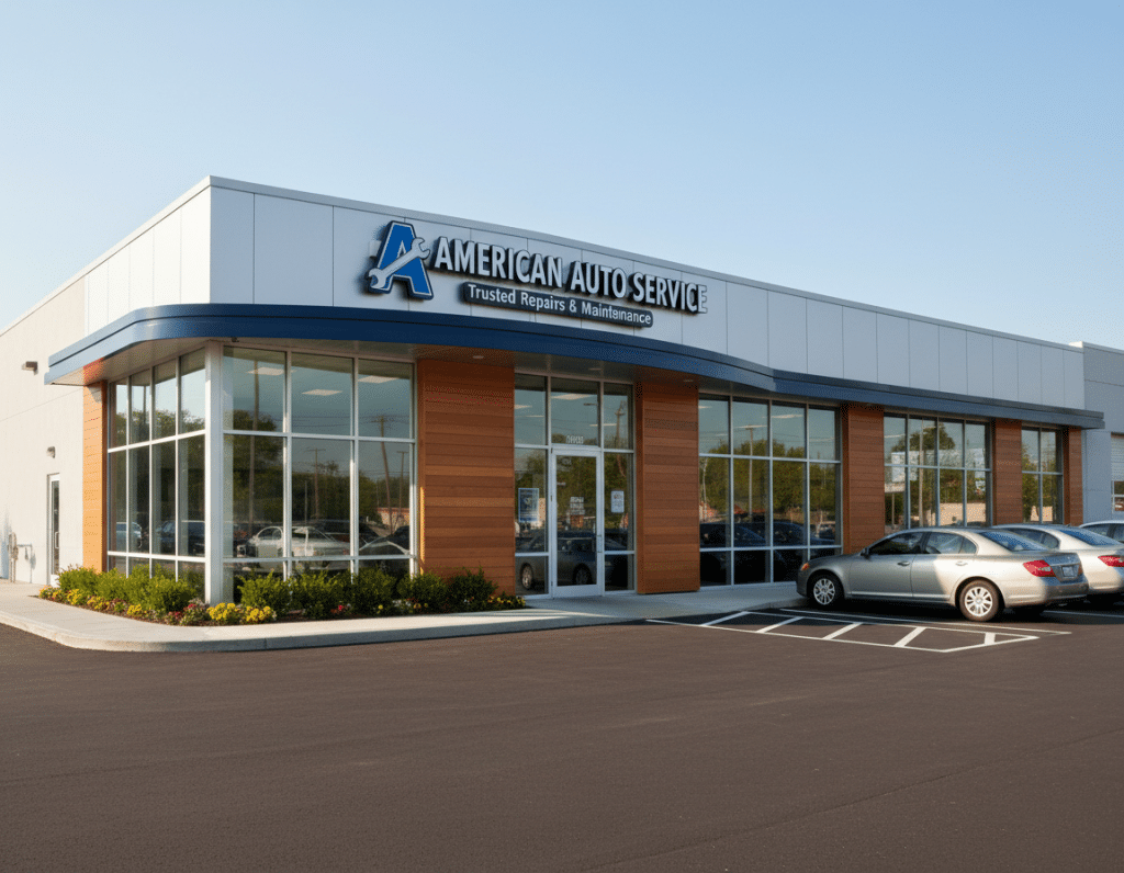 Christian auto repair shop exterior with welcoming professional signage